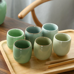 Jingdezhen Ceramic Small Tea Cup Water Cup Celadon Six-Color Cup Ge Kiln Crackle Glaze Tea Set Kung Fu Tea Cup Ru Kiln Master Cup
