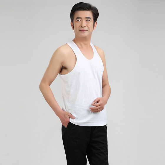 Middle-aged and elderly men pure cotton sweat-absorbing suspender vest elderly men base underwear loose sweat cloth hurdle old men sweat shirt summer