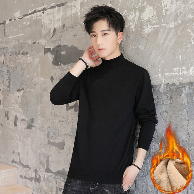 Autumn and winter velvet thickened long-sleeved sweater half turtleneck ...