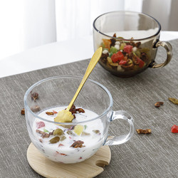 Large Capacity Glass Breakfast Cup for Oatmeal Yogurt, Household Milk Cup, Transparent with Lid and Handle, Coffee Cup