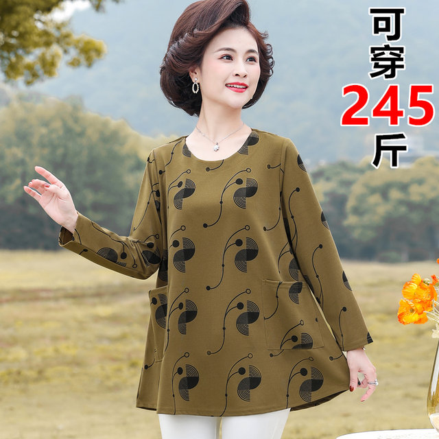 Mom women's clothing, fat and large size fashionable base shirt, middle-aged and fashionable long-sleeved middle-aged and elderly people's belly cover spring and autumn top
