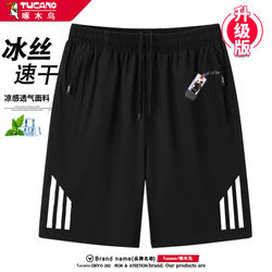 Woodpecker Ice Silk Shorts for Men, Three-Stripe Sports Large Size Outdoor Shorts, Thin Summer Casual Quick-Dry Running Shorts
