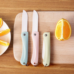 Ceramic Fruit Knife for Home Use, Foldable Portable Knife, Dormitory Use, Student Three-Piece Set, Stainless Steel Peeler, Kitchen Portable