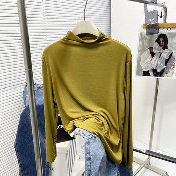 Half -high collar with long -sleeved top large size women's clothing
