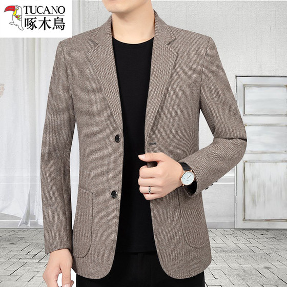 Woodpecker men's suit jacket men's 2025 spring and autumn new wool suit middle-aged business casual daddy single