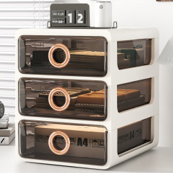 Transparent Drawer-Type Desktop Storage Box Office A4 File Organizer Storage Rack Dormitory Desk Stationery Storage Cabinet