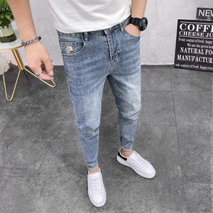 
Jeans Men's Trendy Brand 2025 Spring and Summer Nine-Point Pants Men's Pants Elastic Slim Small Feet Trendy Korean Style Pants for Men