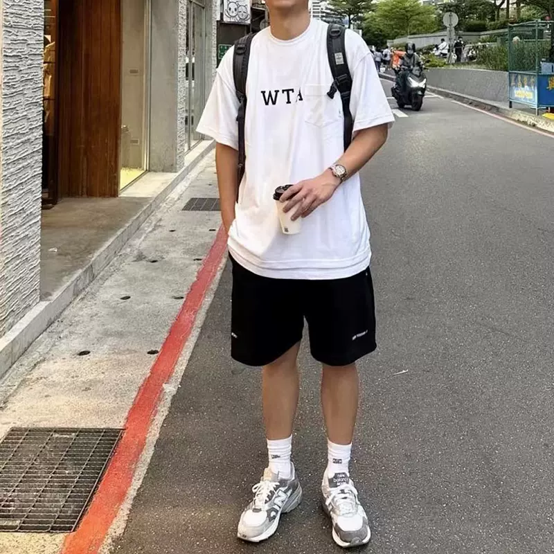 日系宽松WTAPS DESIGN CTPL.COLLEGE口袋圆领男女印花短袖T恤23SS-Taobao