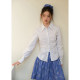 BLUEerror waist-hugging and slimming unique drawstring white striped long-sleeved shirt for women in summer