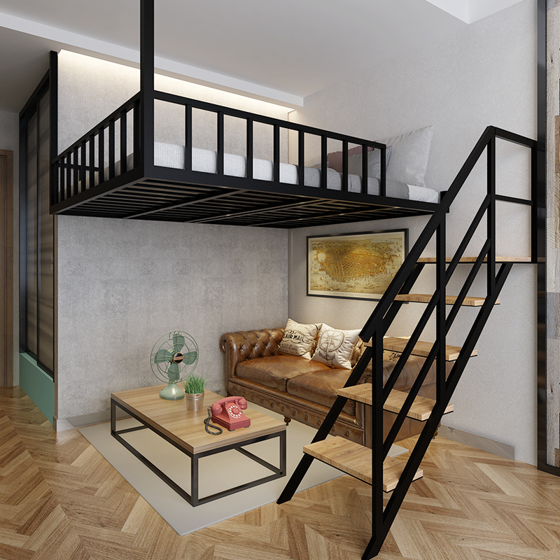Small apartment loft bed suspension duplex second -floor bed iron