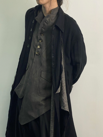 Japanese Retro Linen Cotton Coat - Long Double Layer Jacket