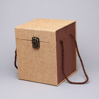 Linen Wine Box With Portable Rope - Customizable Packaging For Wine Bottles And Jars - Available In Various Sizes