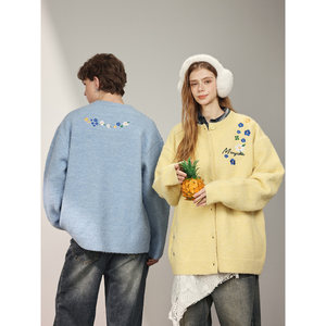 
MANYSTON American knitted cardigan sweater men's spring and autumn trendy brand loose couple outfit casual long-sleeved jacket