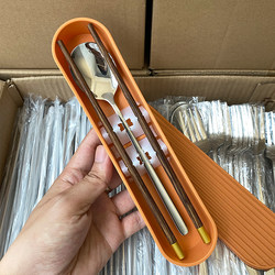 Chopsticks and Spoon Set 304 Stainless Steel Single-Person Three-Piece Set Student Personal Portable Tableware Storage Box
