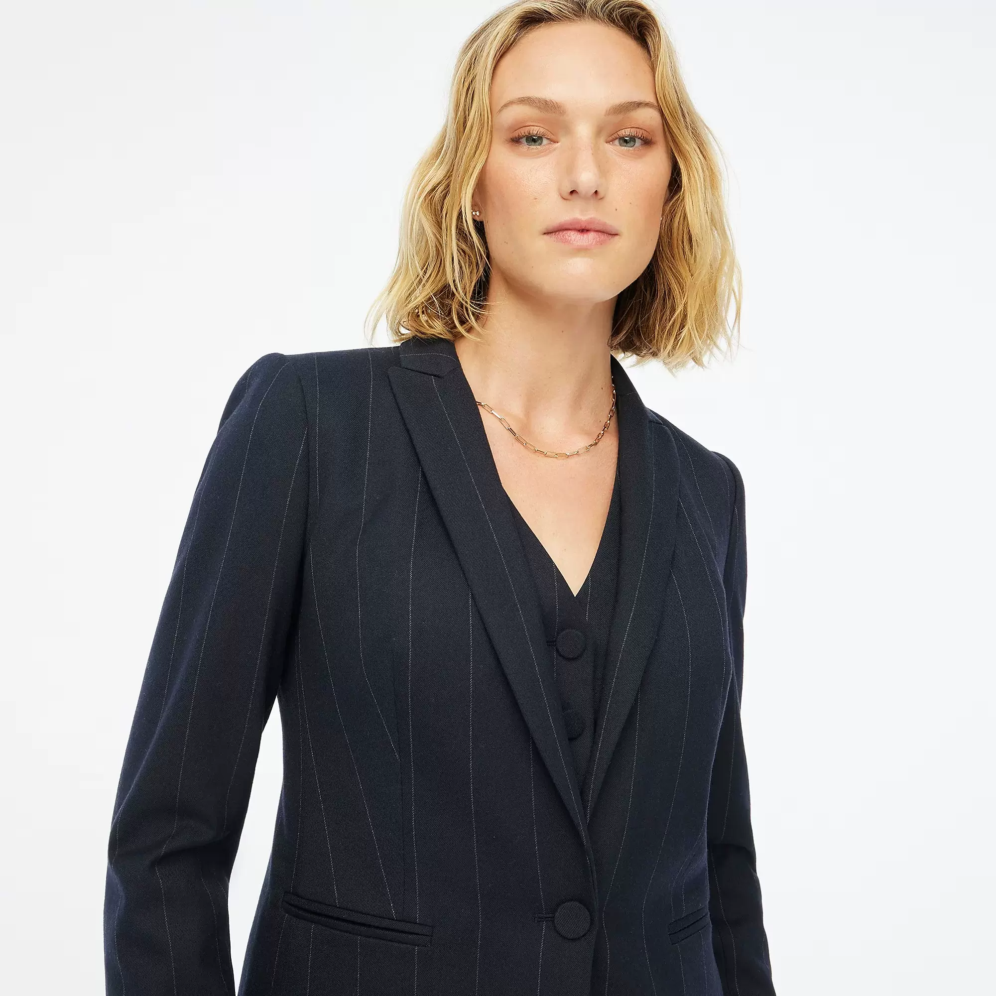 美国jcrew/j.crew时尚女士修身显瘦竖条纹西装西装外套