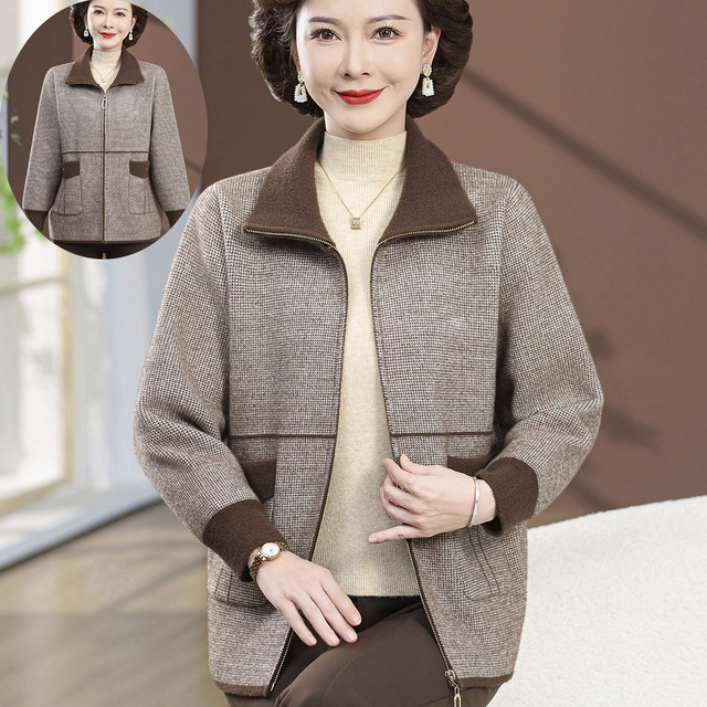 Middle-aged mother autumn houndstooth jacket fashion 2025 new middle-aged and elderly women's spring and autumn winter tops