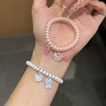 Cat Eats Fish High Elastic Phone Cord Hair Tie Couple Bracelet