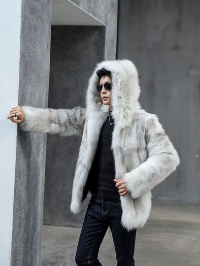 Vidillai メンズ 本革 フォックスファー フード付きコート - 冬 2024