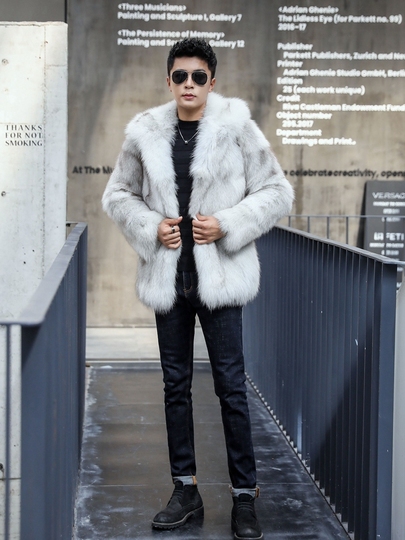 Vidillai メンズ 本革 フォックスファー フード付きコート - 冬 2024