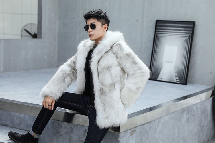 Vidillai メンズ 本革 フォックスファー フード付きコート - 冬 2024