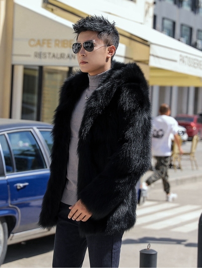 Vidillai メンズ 本革 フォックスファー フード付きコート - 冬 2024