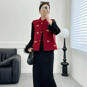 
New Chinese style red pony embroidery double-sided wool vest women's short 2026 new national style woolen short coat