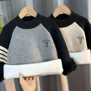 
Boys' all-in-one velvet sweater 2026 casual boys' velvet thickened bottoming shirt for middle and large children pullover sweater tops