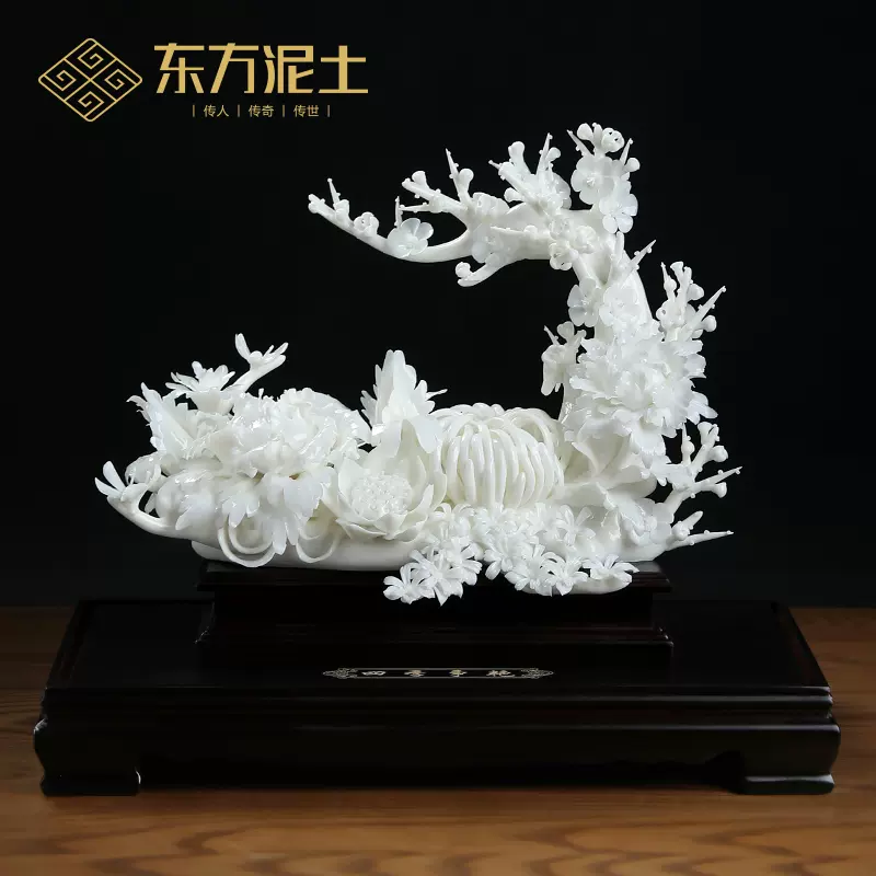 东方泥土玉白瓷四季争艳中式手工艺术品客厅玄关酒店高级 东方泥土玉白瓷四季争艳中式手工艺术品客厅玄关酒店高级