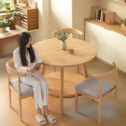 Small Round Table, Solid Wood Dining Table for Home Use, Simple Dining Table for Small Apartments, Commercial Dining Table and Chair Set for Balcony Meetings