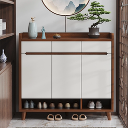 Solid Wood Core Shoe Cabinet, Wall-Mounted Integrated Storage Cabinet for Home Entrance, Large Capacity New Chinese-Style Entryway Cabinet