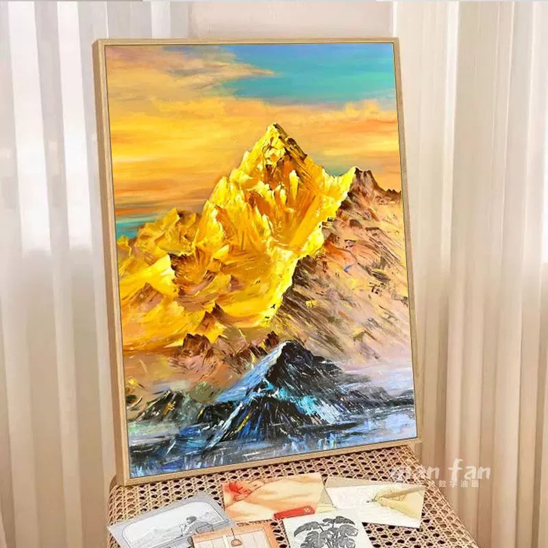 装饰画数字油画diy油彩画解闷手工日照金山客厅风景填色画丙烯画-Taobao 