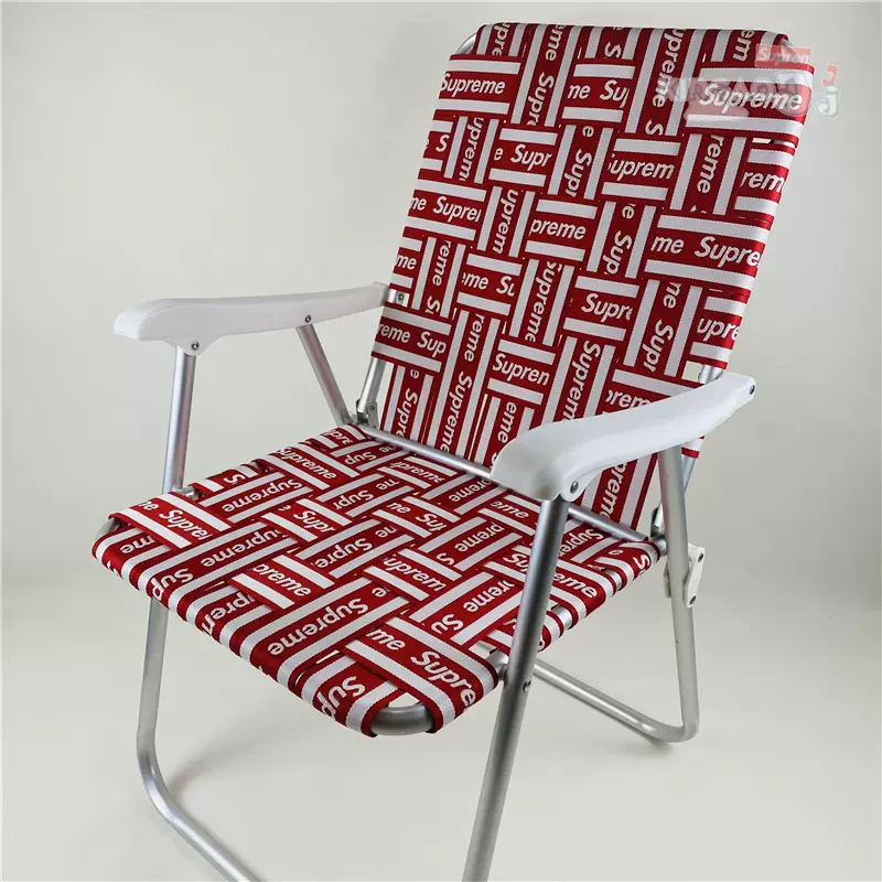 現貨Supreme 20ss LawnChair聯名滿印LOGO彈幕戶外摺疊椅躺椅椅子-Taobao