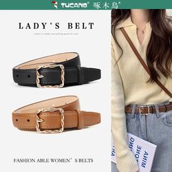Woodpecker Brand Women's Summer Decorative Genuine Leather Belt, Versatile ins Style Women's Fashion Thin Belt