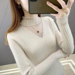 
Half turtleneck base knit sweater for women's autumn and winter 2025 new slim and versatile sweater lace splicing top