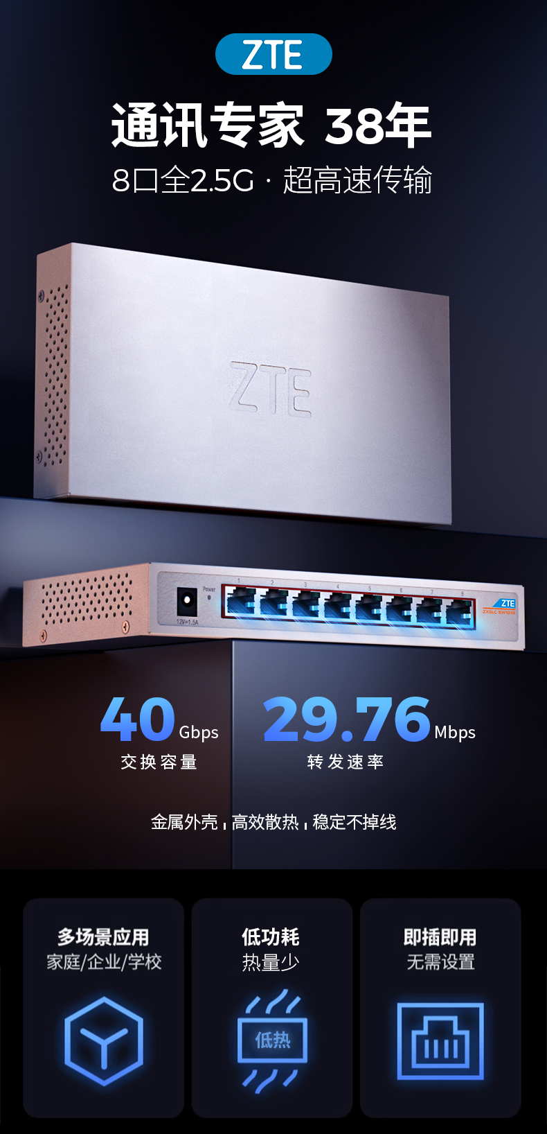 Zte Zxslc Sw1018 8-Port 2.5G Ethernet Switch