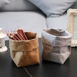 Makeup Brush Storage Bucket ins Nordic Style Kraft Paper Desktop Lipstick Eyebrow Pencil Comb Cosmetics Storage Tube Waterproof