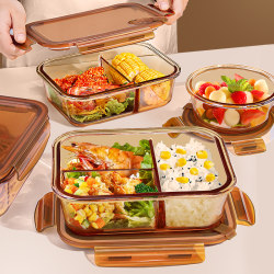 Glass Lunch Box, Microwaveable, Special Bowl with Lid, Lunch Box for Work, Divided Lunch Box, Fruit Preservation Box