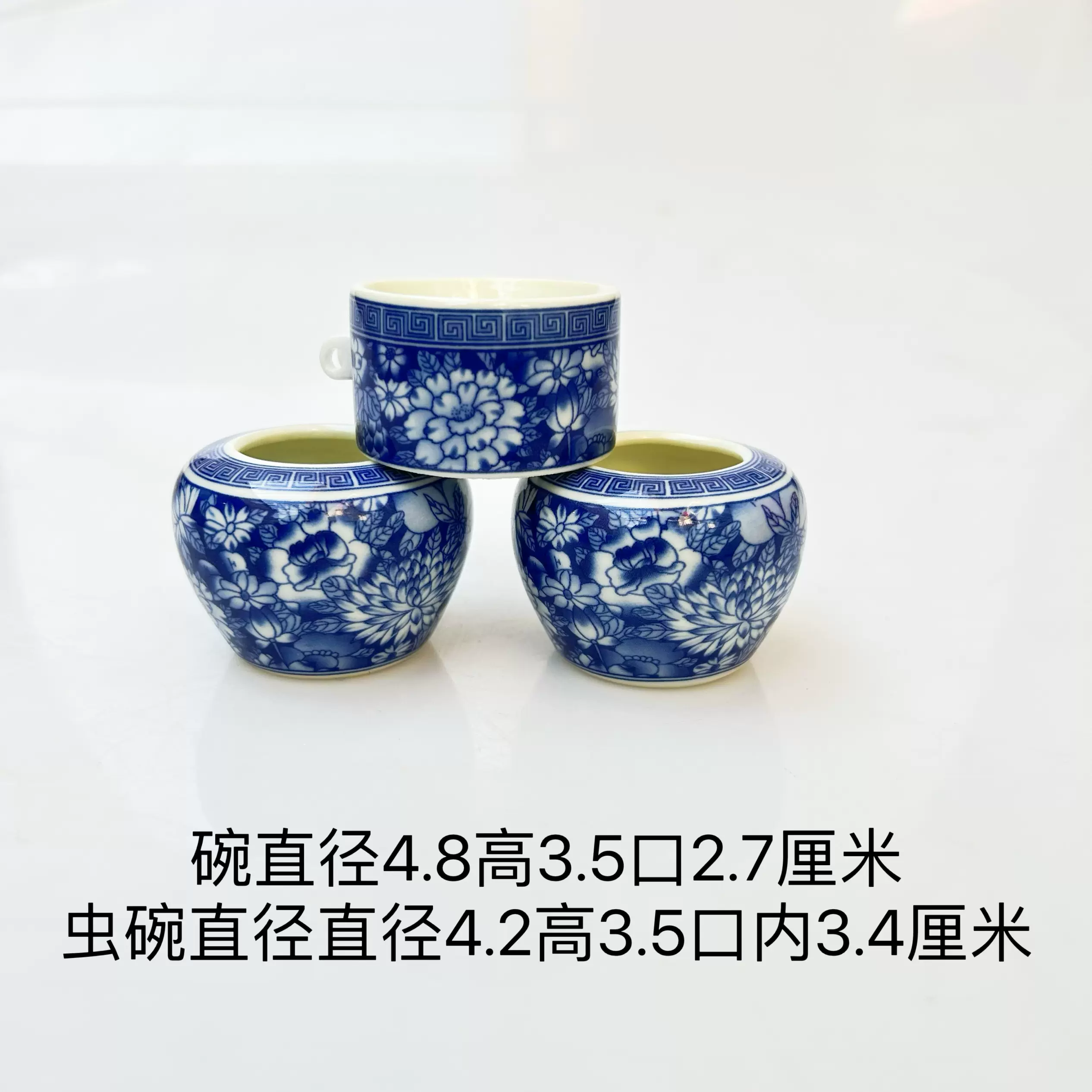 精品釉下青花万花鸟食罐鸟食杯鸟碗水鸟玉鸟