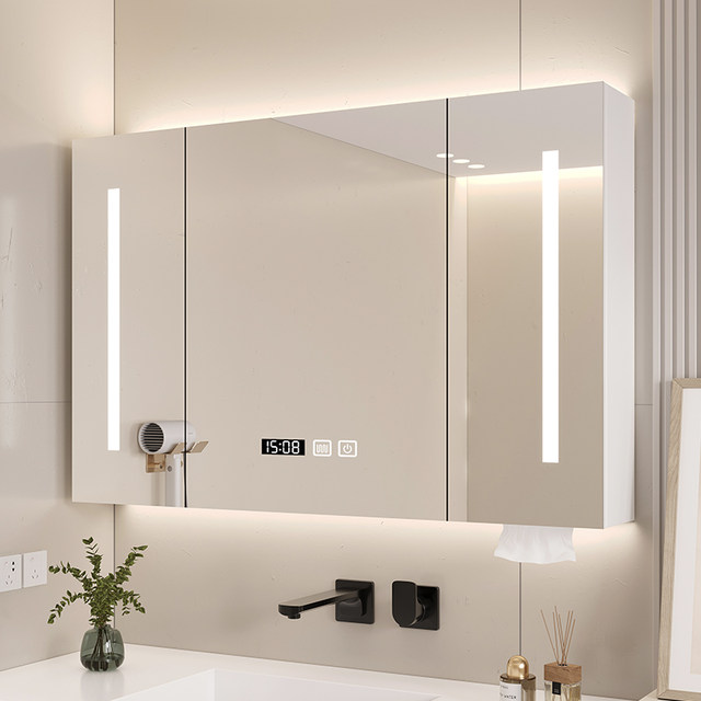 Solid wood smart bathroom mirror cabinet wall-mounted toilet bathroom ...