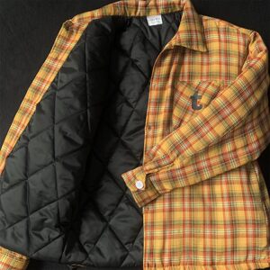 
Spring thin plaid cotton coat for men, American retro lapel padded jacket top, women's coat, couple style cotton coat
