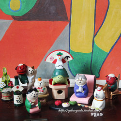 Japanese-Style Decolle Zakka New Year Tea Party Auspicious Cat Figurines Resin Micro Landscape Scene Ornaments Five Pieces Free Shipping