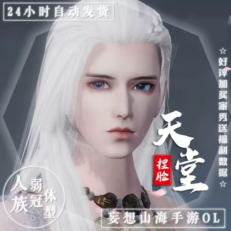 妄想山海捏脸数据人族成男弱冠体型白发仙气男神06 Taobao