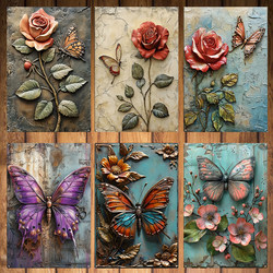 Imitation 3D Retro Iron Butterfly Wall Decoration, Three-Dimensional Wall Decoration, Garden Outdoor Scenery, Waterproof and Sun-Proof Tin Painting