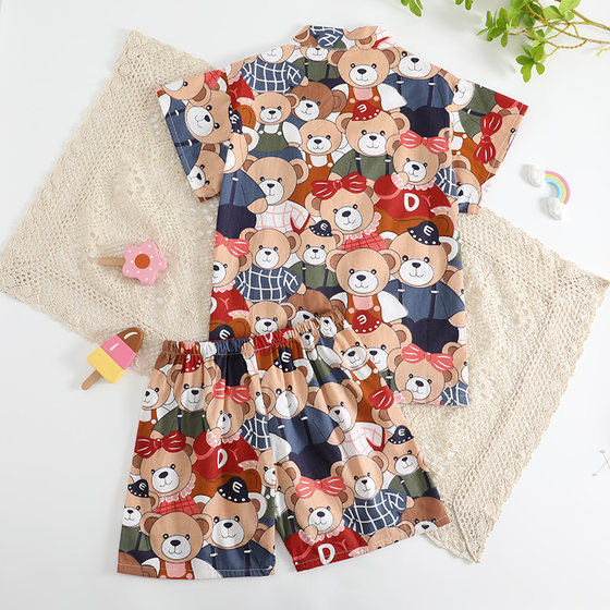 
Children's sweat steaming clothes pure cotton boy and girl baby cute cartoon medium-sized children's bathing clothes home clothes rabbit sauna massage