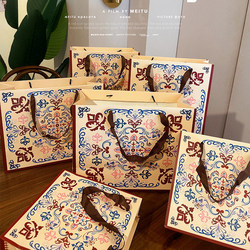 Retro Ethnic Style High-End Gift Bag, Mid-Autumn Festival Gift Packaging Bag, Clothing Store Handbag, Creative Thickeneded Paper Bag