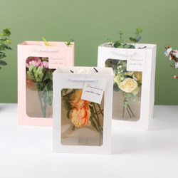 DIY Flower Bag with Transparent Window, Tote Bag, Trendy Small Bouquet Packaging Bag, Birthday Gift Window Bag, Paper Bag
