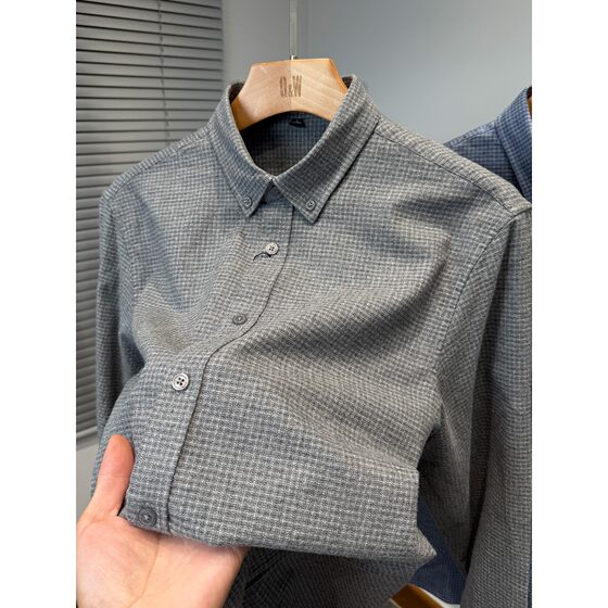 
Furted classic small plaid shirt men's long-sleeved business casual middle-aged shirt autumn and winter pure cotton inner tress