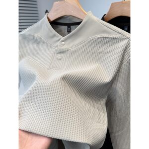 
Peach collar waffle sweatshirt men's 2025 new autumn and winter youth casual long-sleeved t-shirt men's solid color inner wear