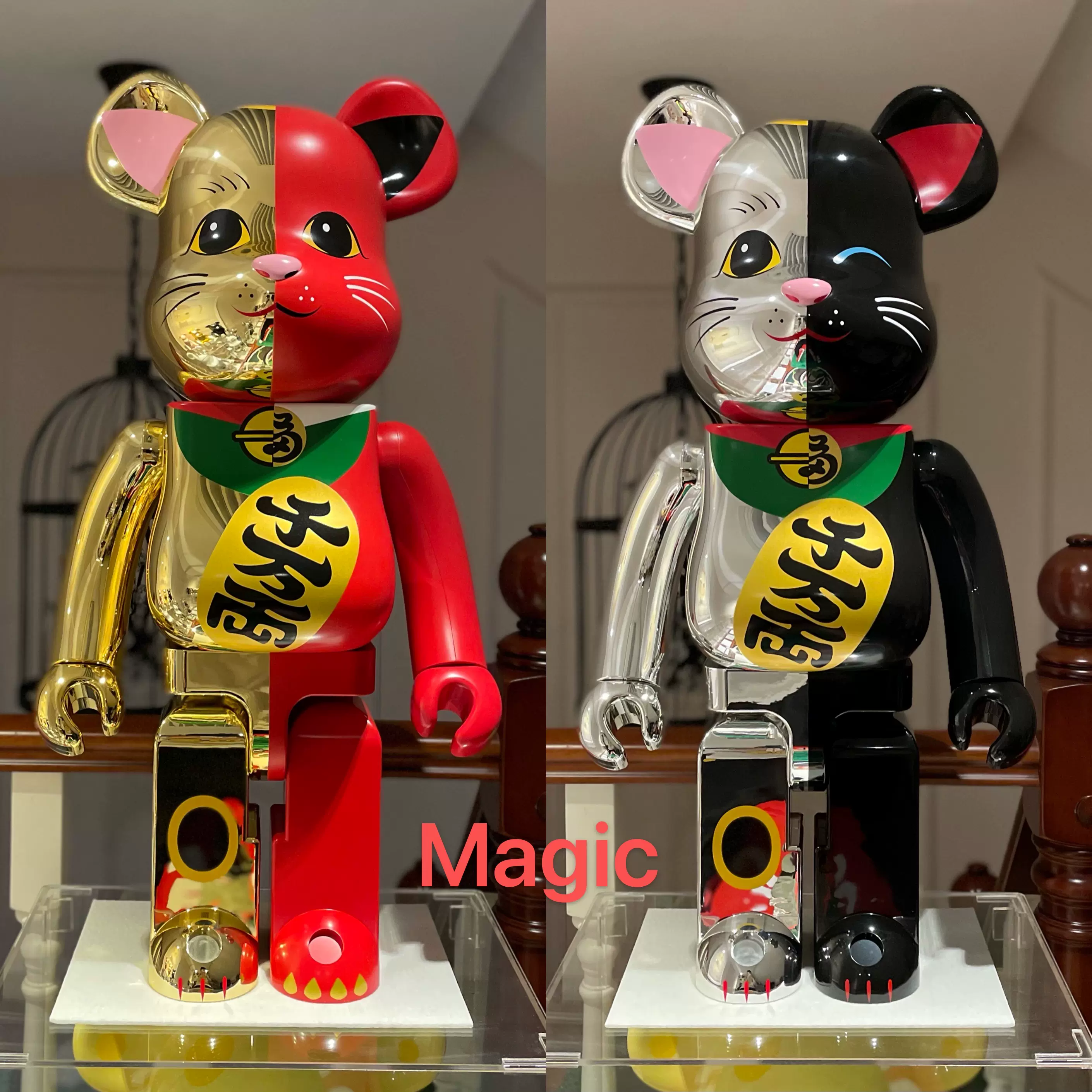 Bearbrick 拼接阴阳鸳鸯招财猫黑银红金千万两1000 积木熊 Taobao