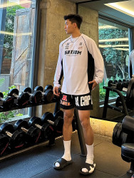 Satjdm American Style Patchwork Color-Block Raglan Sleeve Long-Sleeve Training Shirt T-Shirt Fitness Running Sports Student 2024